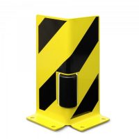 BLACK BULL Pallet Rack End Frame Protectors with Guide Roller - Right-Angle Profile - 400mmH - 6mm Gauge - Yellow/Black