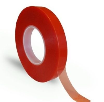 12mm x 50m Double sided Polyester Transparent Tape 23 micron with a red filmic liner