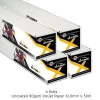 Xativa Colour XCIJP80-24-50 Inkjet Uncoated CAD Plotter Paper -24in 610mm x 50m - 80gsm - 4 rolls