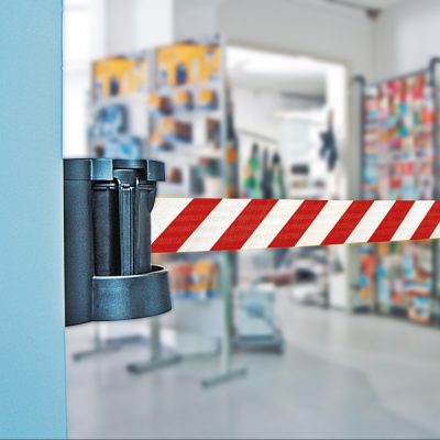 TRAFFIC-LINE Magnetic Wall Mounted Belt Barrier - Case Black - 4m Red/White Belt - Image 5