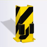 BLACK BULL Pallet Rack End Frame Protectors with Guide Rollers - 'U' Profile - 400mmH - 6mm Gauge - Yellow/Black