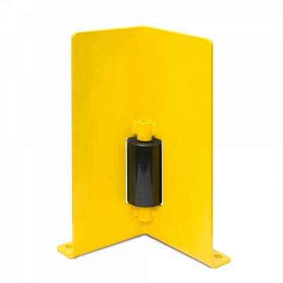 BLACK BULL Pallet Rack End Frame Protectors with Guide Roller - Right-Angle Profile - 400mmH - 6mm Gauge - Yellow/Black - Image 3