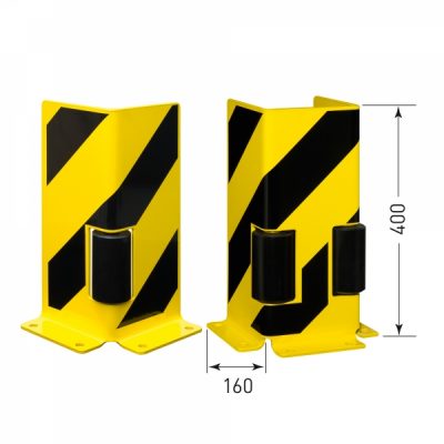 BLACK BULL Pallet Rack End Frame Protectors with Guide Rollers - 'U' Profile - 400mmH - 6mm Gauge - Yellow/Black - Image 2