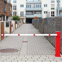 COMPACT Electronic Boom Barrier - Solar/Battery Operated Lift/Lower - Overall Width 1,650mm - Drive Through Width 1,500mm - Supplied with 1 x Remote Fob - Surface Fix - Red/White