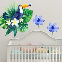 Watercolour Jungle Bird Wall Art Decal Composition Safari Animals Wall Stickers