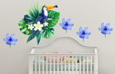 Watercolour Jungle Bird Wall Art Decal Composition Safari Animals Wall Stickers