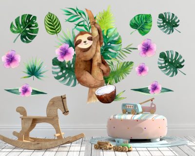 Watercolour Extra large Sloth Jungle Composition set Safari Wall Nursery Decor