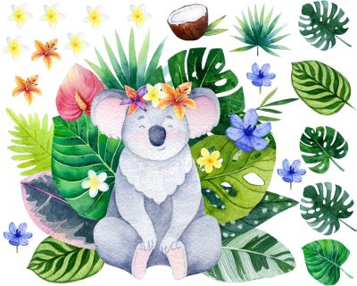 Watercolour Extra large koala Jungle Composition set Safari Wall Nursery Decor - Image 4
