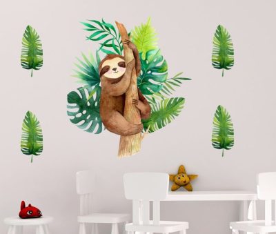 Watercolour Sloth Wall Art Decal Composition
