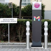 TRAFFIC-LINE EV Charging Point Protection Bollards, Stainless Steel, 108/2mm, H 800mm, aluminium cap, white retro-reflective rings, surface fix