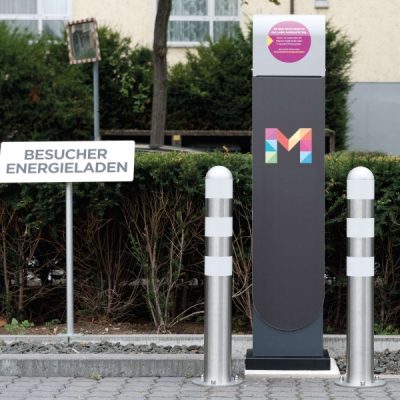 TRAFFIC-LINE EV Charging Point Protection Bollards, Stainless Steel, 108/2mm, H 800mm, aluminium cap, white retro-reflective rings, surface fix