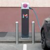 TRAFFIC-LINE EV Charging Point Protection Bollards, Stainless Steel, 108/2mm, H 1,200mm, aluminium cap, base plate 200mm Ø, surface fix