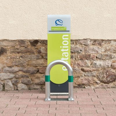 TRAFFIC-LINE EV Charging Point Protection Guard, Steel, Hot Dip Galvanised, small, 60/2mm, H 500 x W 360mm, two green retro-reflective rings, surface fix - Image 3