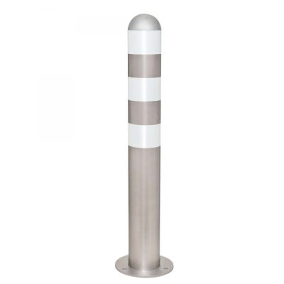 TRAFFIC-LINE EV Charging Point Protection Bollards, Stainless Steel, 108/2mm, H 800mm, aluminium cap, white retro-reflective rings, surface fix - Image 2