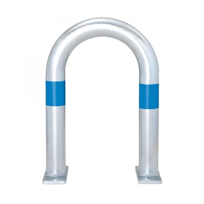 TRAFFIC-LINE EV Charging Point Protection Guard, Steel, Hot Dip Galvanised, small, 60/2mm, H 500 x W 360mm, two blue retro-reflective rings, surface fix