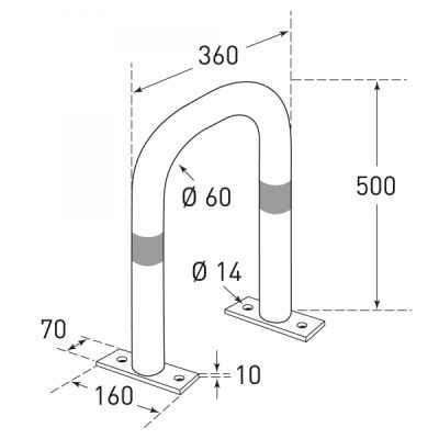 TRAFFIC-LINE EV Charging Point Protection Guard, Steel, Hot Dip Galvanised, small, 60/2mm, H 500 x W 360mm, two green retro-reflective rings, surface fix - Image 2