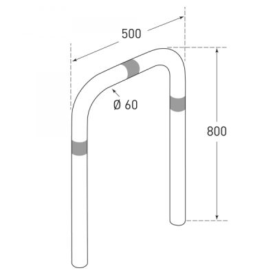 TRAFFIC-LINE EV Charging Point Protection Guard, Steel, Hot Dip Galvanised, large, 60/2mm, H 800 x W 500mm, three red retro-reflective rings, sub-surface fix - Image 2