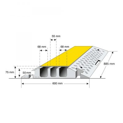 TRAFFIC-LINE Cable/Hose Protection Ramp Large - 960 x 600 x 75mmH - 3 Channel - Black/Yellow - Image 5