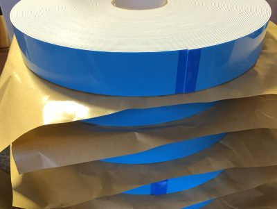 50mm x 2mm x 50m Double Sided Polyethylene White Foam Tape with blue filmic liner hygienic wall cladding tape - Image 3