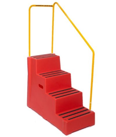Heavy Duty Plastic Steps 4 Tread with Handrail Safety Steps Red