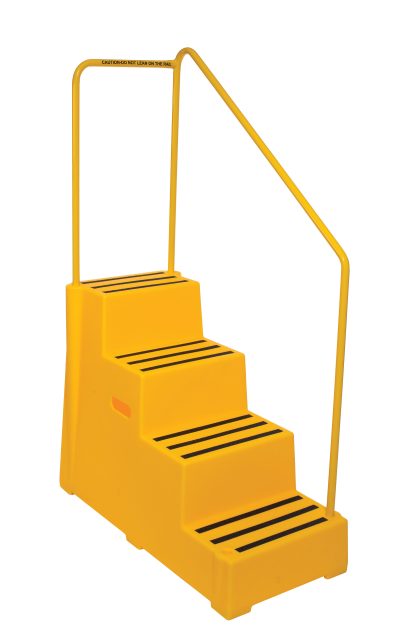 Heavy Duty Plastic Steps 4 Tread with Handrail Load Bearing 260kg Food Approved Safety Steps Yellow