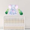 Jungle Animal Nursery Decal, Baby Elephant Wall Sticker, Childrens Watercolour Bedroom Decor, Green Safari Leaves, removeable fabric - Image 3