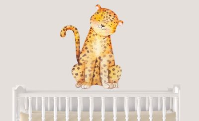 Jungle Animal Nursery Decal,  Baby Tiger Wall Sticker, Childrens Watercolour Bedroom Decor,removeable fabric