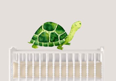 Jungle Animal Nursery Decal,  Baby Turtle Wall Sticker, Childrens Watercolour Bedroom Decor, removeable fabric