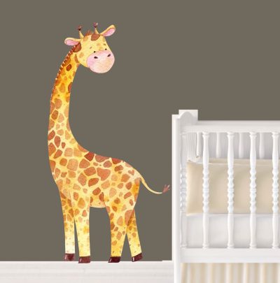 Jungle Animal Nursery Decal,  Baby giraffe Wall Sticker, Childrens Watercolour Bedroom Decor,removeable fabric