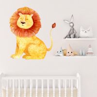 Jungle Animal Nursery Decal, Baby Lion Wall Sticker, Childrens Watercolour Bedroom Decor,removeable fabric