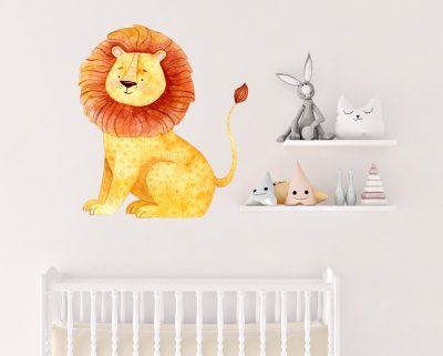 Jungle Animal Nursery Decal, Baby Lion Wall Sticker, Childrens Watercolour Bedroom Decor,removeable fabric