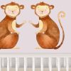 Jungle Animal Nursery Decal,  Twin Monkeys Wall Sticker, Childrens Watercolour Bedroom Decor,removeable fabric