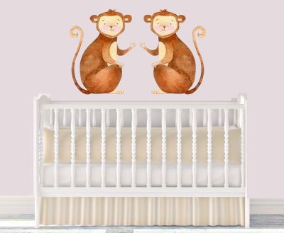 Jungle Animal Nursery Decal,  Twin Monkeys Wall Sticker, Childrens Watercolour Bedroom Decor,removeable fabric - Image 3