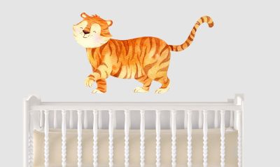 Jungle Animal Nursery Decal,  Baby Tiger Wall Sticker, Childrens Watercolour Bedroom Decor, removeable fabric
