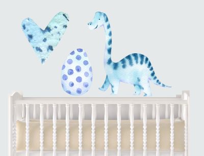 Jungle Animal Nursery Decal, Baby Brachiosaurus blue Wall Sticker, Childrens Watercolour Dinosaur Bedroom Decor, removeable fabric