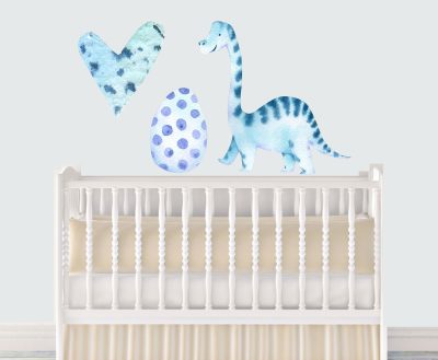 Jungle Animal Nursery Decal, Baby Brachiosaurus blue Wall Sticker, Childrens Watercolour Dinosaur Bedroom Decor, removeable fabric - Image 3