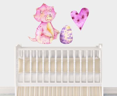 Jungle Animal Nursery Decal,  Baby Triceratops Wall Sticker, Childrens Watercolour Dinosaur Bedroom Decor, removeable fabric - Image 3