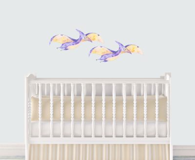 Jungle Animal Nursery Decal, Twin Baby Flying pterodactyl Wall Sticker, Childrens Watercolour Dinosaur Bedroom Decor, removeable fabric - Image 3