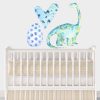 Jungle Animal Nursery Decal, Brachiosaurus blue Wall Sticker, Childrens Watercolour Dinosaur Bedroom Decor, removeable fabric