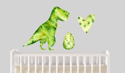 Jungle Animal Nursery Decal, Baby T-Rex Dino Wall Sticker, Childrens Watercolour Dinosaur Bedroom Decor, removeable fabric