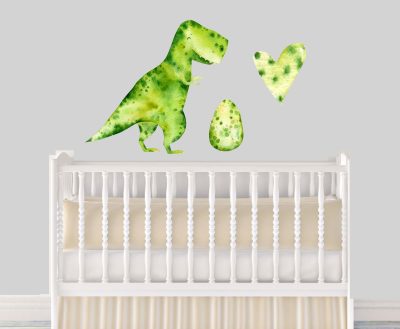 Jungle Animal Nursery Decal, Baby T-Rex Dino Wall Sticker, Childrens Watercolour Dinosaur Bedroom Decor, removeable fabric - Image 3