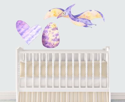 Jungle Animal Nursery Decal, Flying pterodactyl Wall Sticker, Childrens Watercolour Dinosaur Bedroom Decor, removeable fabric - Image 3