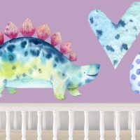 Jungle Animal Nursery Decal, Stegosaurus dinosaur Wall Sticker, Childrens Watercolour Dinosaur Bedroom Decor, removeable fabric