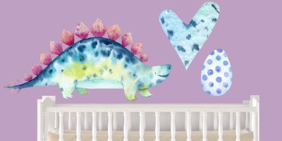 Jungle Animal Nursery Decal, Stegosaurus dinosaur Wall Sticker, Childrens Watercolour Dinosaur Bedroom Decor, removeable fabric