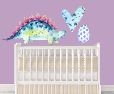 Jungle Animal Nursery Decal, Stegosaurus dinosaur Wall Sticker, Childrens Watercolour Dinosaur Bedroom Decor, removeable fabric - Image 3