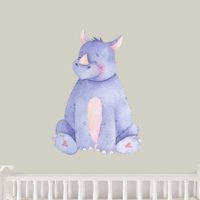 Jungle Animal Nursery Decal, Rhino Wall Sticker, Childrens Watercolour Bedroom Decor,removeable fabric