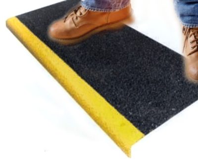 1000mm x 345mm Fibreglass Anti Slip Stair Tread Covers black /yellow nosing