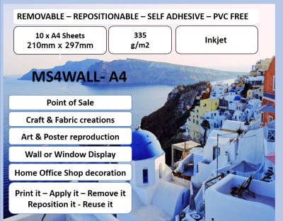 MS4WALL Inkjet Self Adhesive Fabric Canvas Removable A4 X 50 Sheets - Image 2