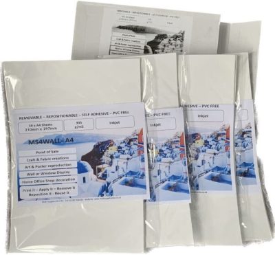 MS4WALL Inkjet Self Adhesive Fabric Canvas Removable A4 X 50 Sheets