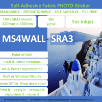 MS4WALL Inkjet Self Adhesive Fabric Canvas Removable SRA3 X 100 Sheets